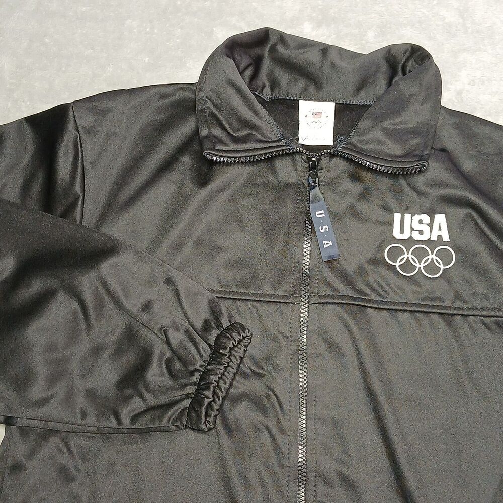 Team USA Olympics Mens Large L Black Full Zip Track Jacket Warmup Athleisure